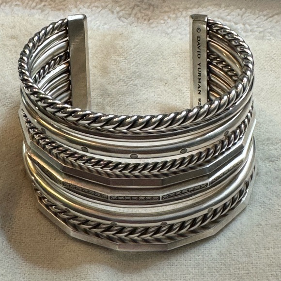 David Yurman Silver diamond Stax Bracelet 10 bracelets Set all connected - Picture 4 of 11